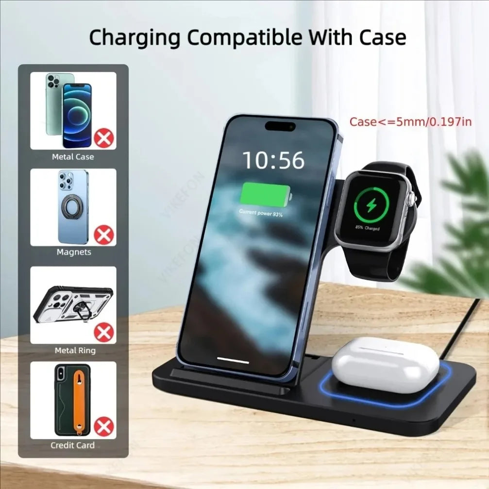 Soporte Cargador Inalámbrico 3 en 1 Plegable – iPhone, Apple Watch y AirPods