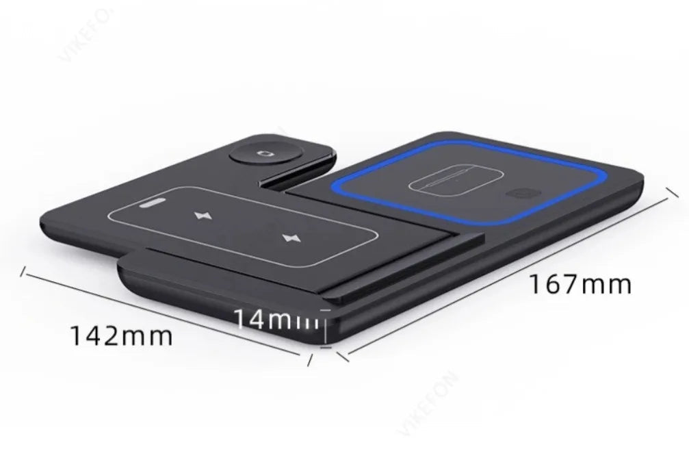 Soporte Cargador Inalámbrico 3 en 1 Plegable – iPhone, Apple Watch y AirPods