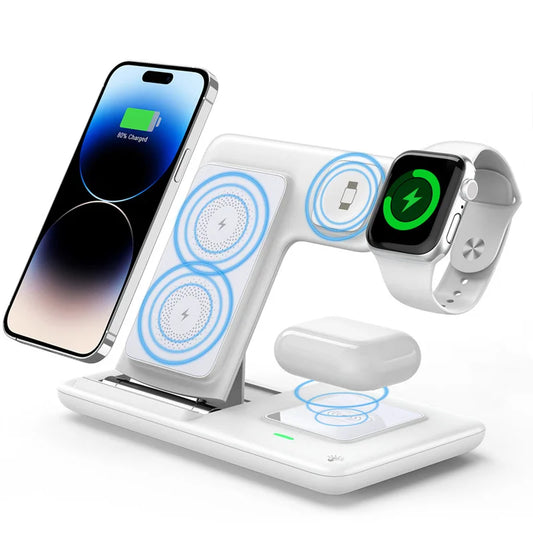 Soporte Cargador Inalámbrico 3 en 1 Plegable – iPhone, Apple Watch y AirPods